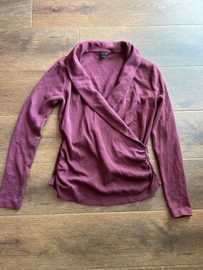 Ann Taylor Long Sleeve Wrap Shirt | Maroon Long Sleeve Shirt | Wrap Style Shirt